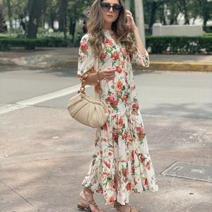 ZARA NWT FLORAL MIDI DRESS WHITE AND RED